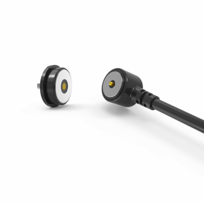 Black round male and female magnetic cable connector for asset strip