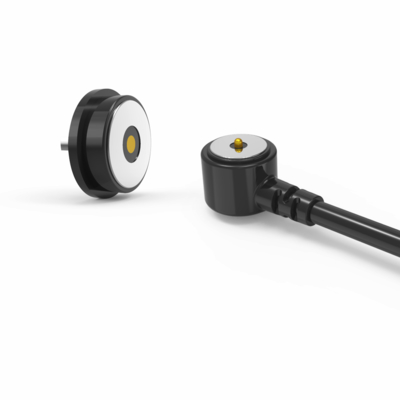 Black round male and female magnetic cable connector for asset strip